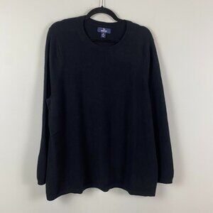 Lands End 100% Cashmere Crew Neck Sweater Size 2X Black Long Sleeve Womens